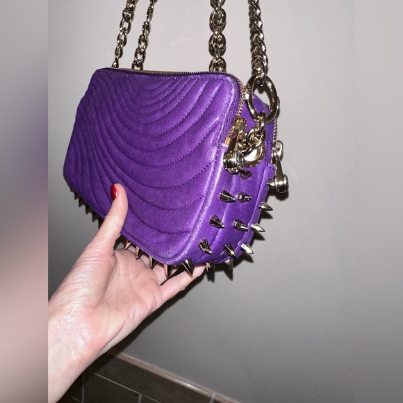 💜 RARE Henri Bendel Purple Quilted Leather Studded Evening Crossbody – Like New! - Picture 4 of 17
